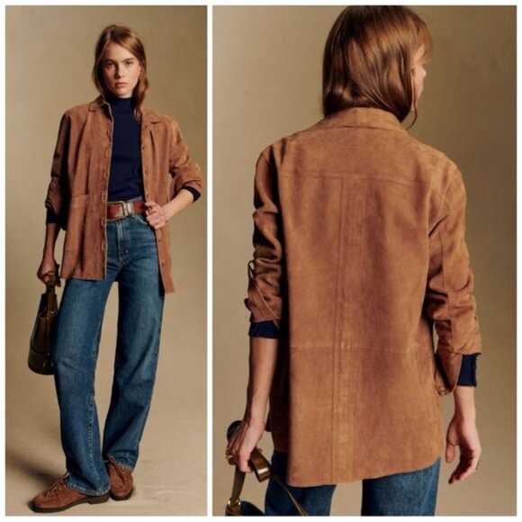 Sézane Will Suede Jacket Brown Tan Size S 100% Suede Classic Parisian Style - Picture 1 of 7